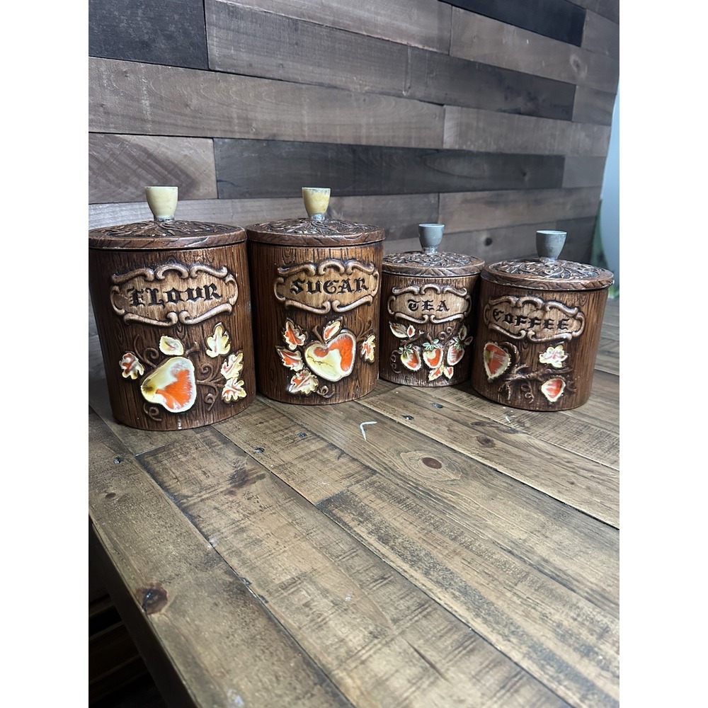 Treasure Craft Ceramic Kitchen Containers Coffee Tea Flour Sugar Set Vintage